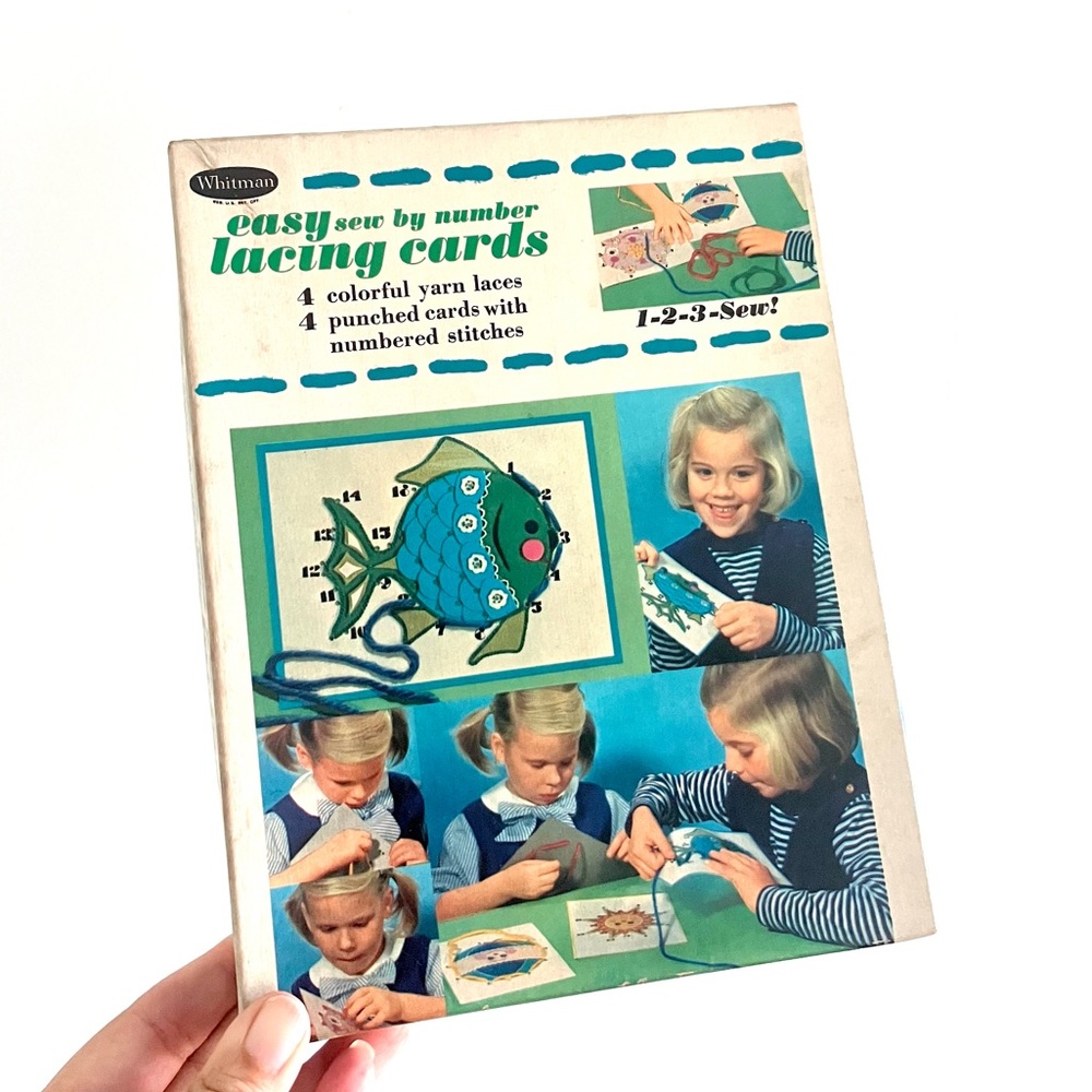 Vintage 60’s mod sew by number lacing cards boxed set